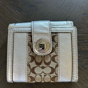 Coach Chelsea Silver/Brown Signature Bifold Leather Tattersall lining Wallet